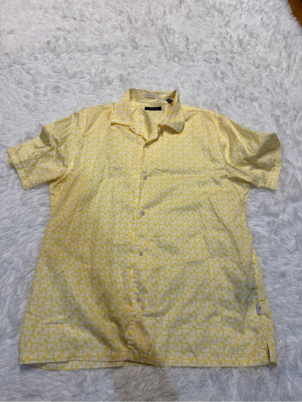 Ted Baker Yellow Geo Square Print Button Down Shirt Cotton Collared